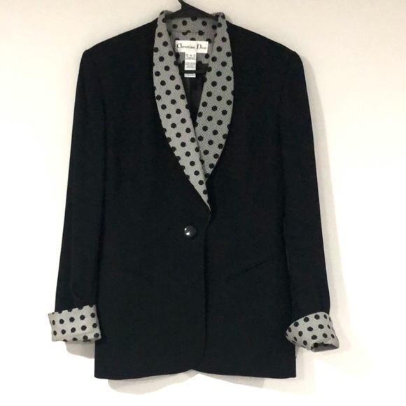 Christian Dior Vintage Black Polka Dot Blazer
